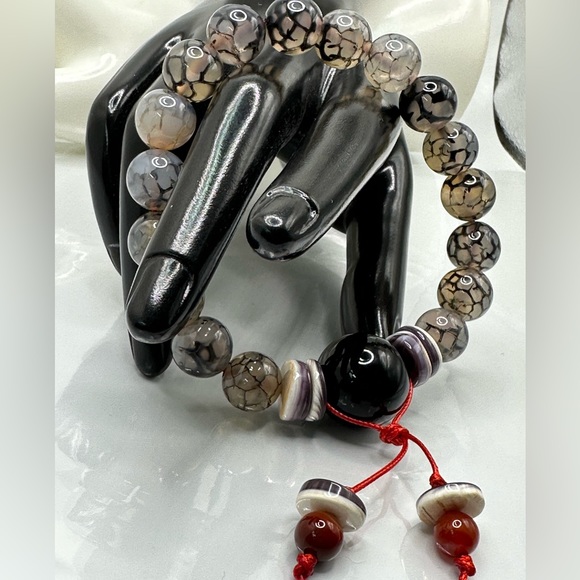 DRAGONS VEINS + ONYX NATURAL STONES BRACELET size 7.5” - Picture 4 of 13
